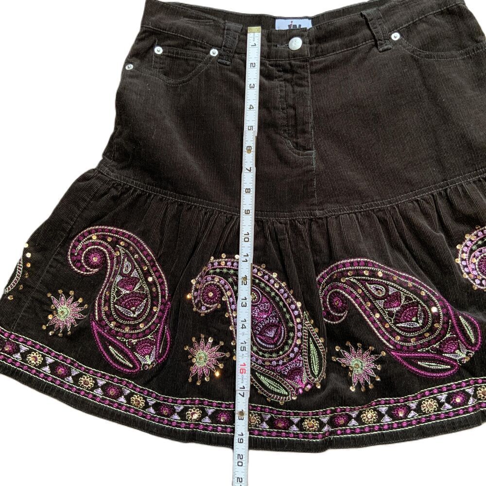 Junction West Brown Pink Embroidered Paisley Skirt Sz 10 Boho Indie Kawaii Fairy - Picture 7 of 13